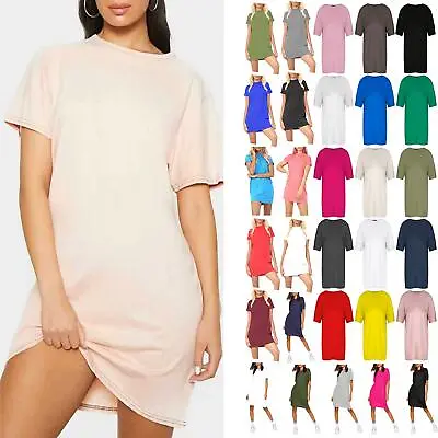 £4.99 • Buy Ladies Womens Plain Baggy Round Neck Oversized Long Tunic Tee Shirt Mini Dress