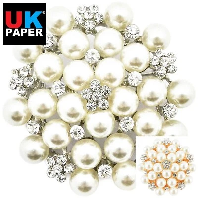 £17.59 • Buy New Large Silver Diamante Pearl Brooch Pins Bouquet Job Lot Wedding Dress Bridal