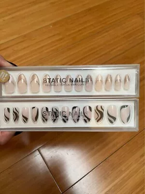 Set Of 2 Static Nails Press On Nails - Sway Black & Rose Gold Velvet French • $30