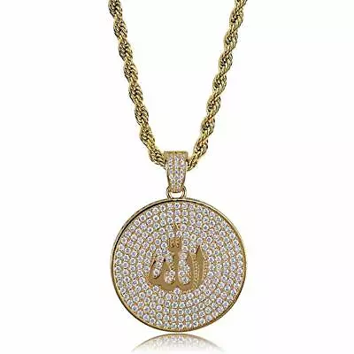 Hip Hop Muslim Allah Medal Iced Pendant & 4mm 24  Rope Chain Fashion Necklace • $12.99