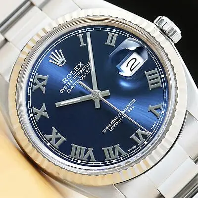MENS ROLEX DATEJUST BLUE ROMAN 18K WHITE GOLD & SS WATCH W/OYSTER BAND • $4799