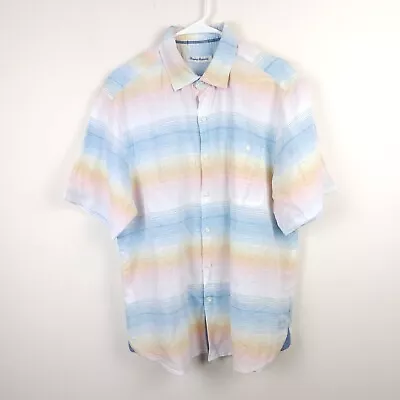 Tommy Bahama Shirt Mens Large Blue Pink Yellow Linen Blend Spring Button Up • $19.99