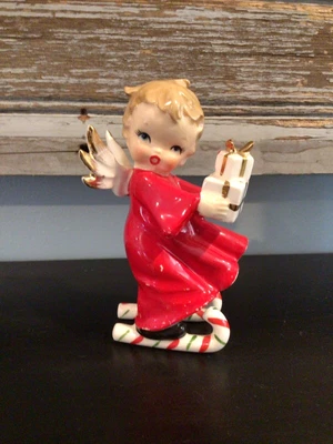 $35 • Buy Vintage RARE Christmas Angel Candy Cane Skis Skier W Presents Wing Repaired