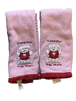 Pink Red Teddy Bear Hand Towel Dish Towel Heart I Love You This Much Towels • $12.99