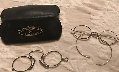 Antique Lot Gold Frame Glasses & Frameless Spectacles W/case St Louis Spectacle • $42.50