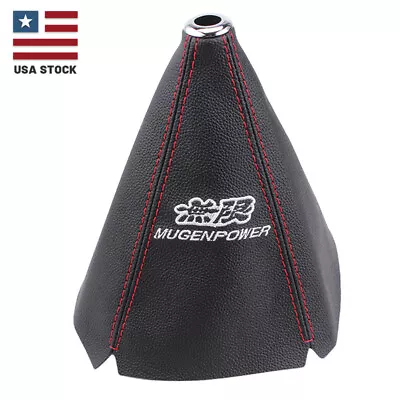 Black MUGEN Shift Knob Shifter Boot Cover MT/AT W/ PVC Leather Red Stitches JDM • $9.99