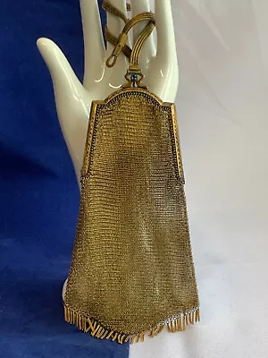 Antique Art Deco Mesh Purse Gold Plated Blue Stone Germany Chain Mail Purse Bag • $139.95