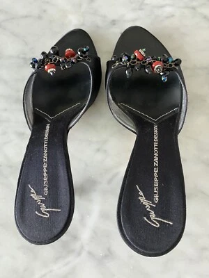 $59.99 • Buy Giuseppe Zanotti Black Heels With Beading On Toe Strap Size 9 1/2 B