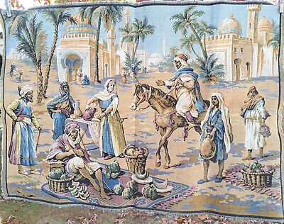 VINTAGE TAPESTRY Middle Eastern Scene Wall Hanging 24 X 35 Made In Belgium • $89.25