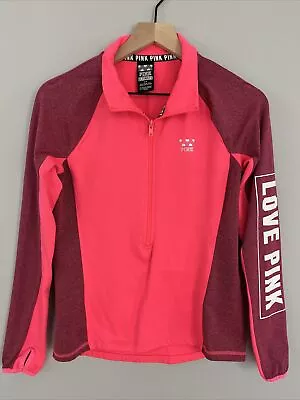 Victoria Secret PINK Ultimate Women's Half Zip Pullover Logo Sleeve Size Small • $14.50