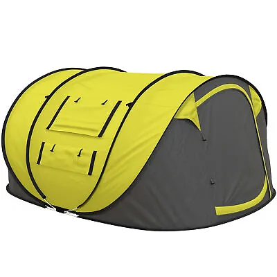 Outsunny Camping Tent Dome Pop-up Tent With Windows For 4-5 Person Yellow • £74.99