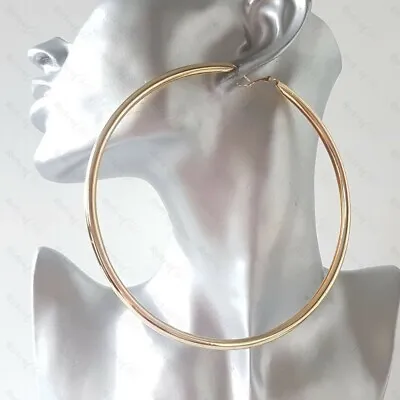 HUGE 12cm GOLD Fashion BIG Plain MASSIVE HOOPS Large Hoop Earrings Smooth Giant • £3.99