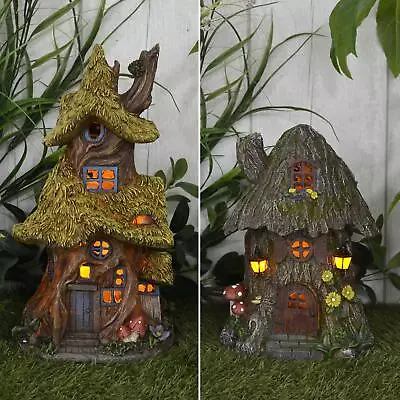 Solar Powered Tree House Garden Decoration Cottage LED Lights Resin Outdoor 13  • £24.99