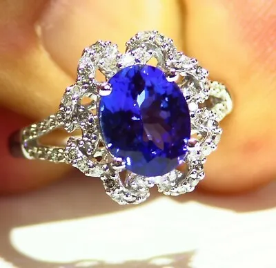 3.28CT 14K Gold Natural Tanzanite Diamond AAAA Grade Engagement Ring Vintage  • £1686.55