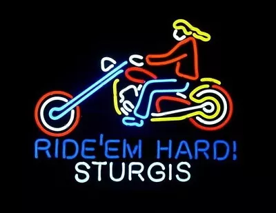 10  Vivid Ride'em Hard! Sturgis Motorcycles Logo LED Neon Sign Light Lamp Bar • $84.99