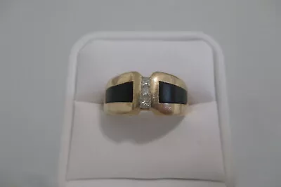 14K Yellow Gold With Black Jade And Diamonds - Men's Ring - Size 11 • $675