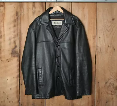 WILSONS M.Julian Black Leather 4-Button Car Coat Men's Sz. XL (No Zip-Out Liner) • $44.95