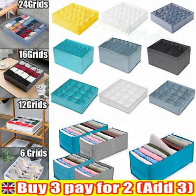 Folding Underwear Socks Bra Drawer Organiser Storage Box Fabric Drawer Divider • £1.85