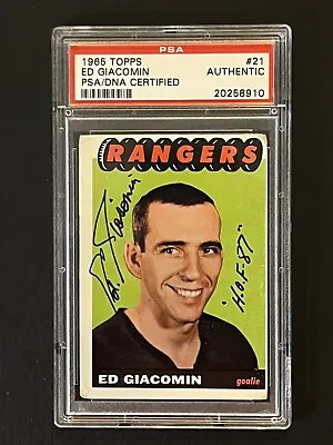 Ed Giacomin 1965 Topps Signed Rookie Card #21 Psa/dna Hof Rc Auto • $275