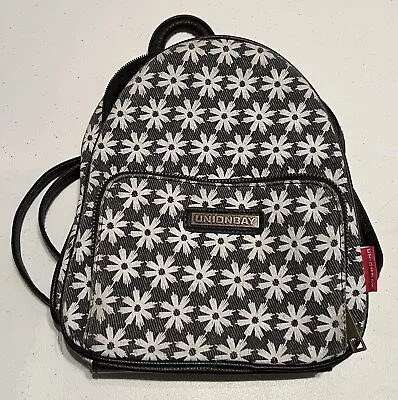 Vintage Unionbay Mini Black White Floral Backpack Hippie 90's Daisy Logo 9”H 8”W • $17.98
