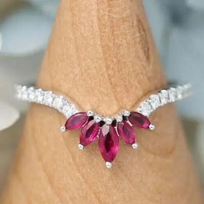 2Ct Marquise Cut Lab-Created Red Ruby Wedding Band Ring In 14K White Gold Plated • $90