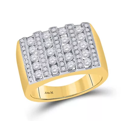 14k Yellow Gold Mens Round Channel-set Diamond Square Stripe Cluster Ring • $3501.60