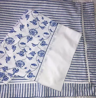 1 VINTAGE LAURA ASHLEY Standard PILLOWCASE Blue Paisley Floral Cotton Percale • $10.80