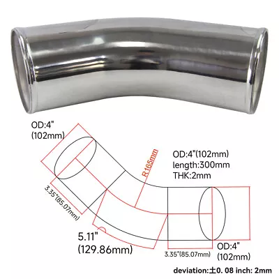 102mm/4in OD 45 Degree Polished Aluminum Turbo Intercooler Pipe Tube Hose • $35.42