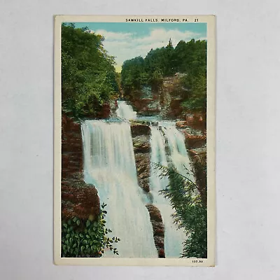 Postcard Pennsylvania Milford PA Sawkill Falls 1930s Unposted White Border • $1