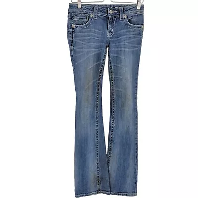 Miss Me Jeans Jp5117-4 Boot Cut Feathered Diamond Studded Sz 27 Medium Wash • $16.07