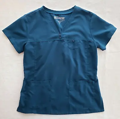 $11.98 • Buy Grey's Anatomy Barco Scrub Top Teal Caribbean Blue V-Neck Shirt Pockets Womens M