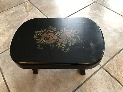 Vintage Black Painted Stenciled Foot Stool Cricket Signed Lindblad Brimfield • $50