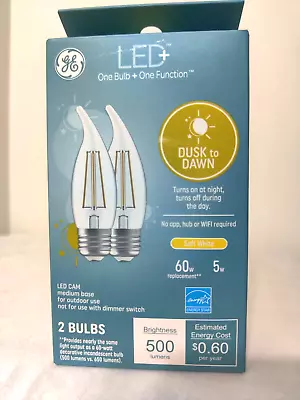 2 Pack GE Lighting 93121493 5W 500 Lumens Clear CAM E26 LED Dusk To Dawn Bulb • $7
