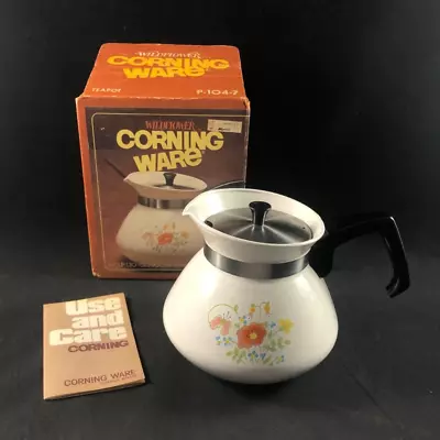 Vintage Corning Ware Wildflower 6 Cup Teapot W/Metal Lid  P-104 In Original Box • $32.95