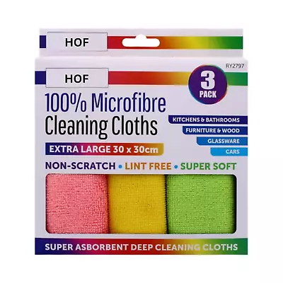 3 Pack Soft Microfiber Cleaning Cloths All Purpose Lint Free Reusable 30 X 30cm • £2.99