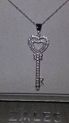 ZALES Jewelers Sterling Silver *KEY 2 MY HEART* White Sapphire Necklace (18 Inch • $69.99