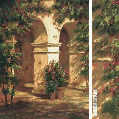 35W X47H  MONASTERY By ROGER WILLIAMS - REALISTIC GARDEN ENTRANCE FLOWERS CANVAS • $269