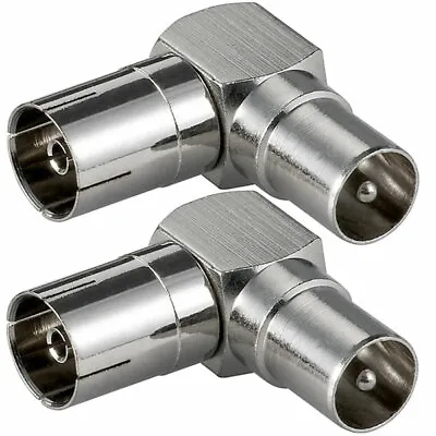 2 X Coax Male To Female Angle 90°Degree Right Angle TV RF Aerial Cable Adapter • £3.57