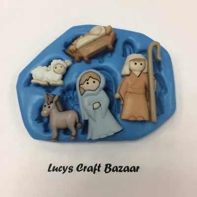 Silicone Mould Nativity Mary Joseph Baby Jesus Lamb Donkey Mini Cake Decorating • £5.89