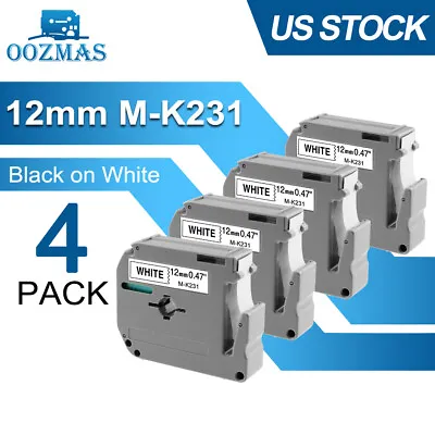 4PK M-K231 M231 For Brother P-Touch 12mm Label Tape White 1/2  PT-55 PT-85 PT-70 • $8.99