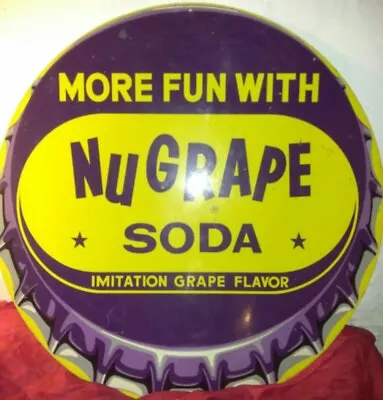 Large Vintage  More Fun With Nu Grape Soda  Bottle Cap Design Sign • $899.99