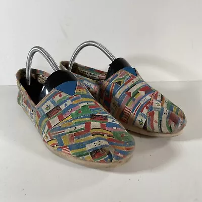 TOMS Classic Slip On Shoes Women's Size W9.5 Flags Print Canvas Casual • $16.45