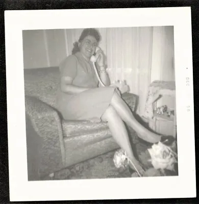 Vintage Antique Photograph Woman In Chair Talking On Retro Telephone • $7