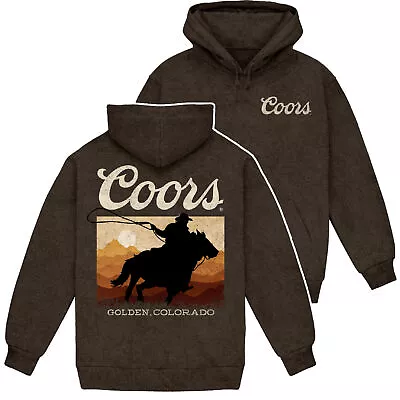 Coors Cowboy Western Sunset Mineral Wash Pull-Over Hoodie Brown • $61.98