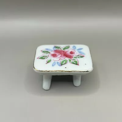 Vintage Porcelain Dollhouse Furniture Hand Painted Piano Bench White/Pink Roses • $11.50