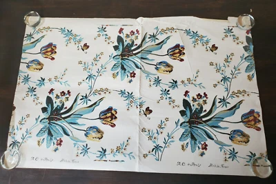 £29.45 • Buy Vtg 1950s Partial Wallpaper Roll ~ Blue Tulips R.C. A Paris Made In France