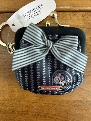 Victoria Secret Coin Purse Pouch Keychain Pink Black Bow Clasp Closure  HTF • $45.95