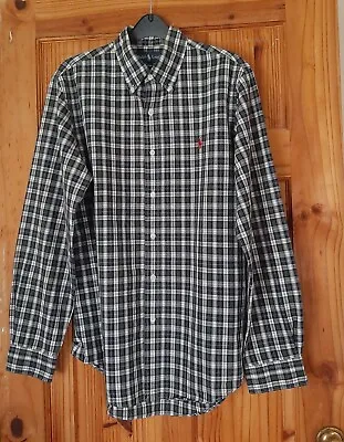 * RALPH LAUREN ~ CUSTOM FIT * LONG SLEEVE CHECK PATTERN COTTON SHIRT * Sz Med • £10.95