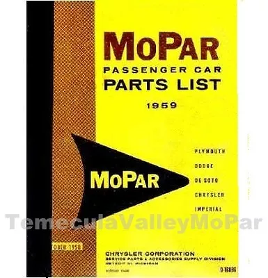 Illustrated MoPar Parts Manual For 1959 Ply - Dodge  - Desoto - Chrysler - Imper • $90.88