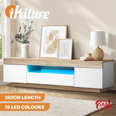 $229.90 • Buy Oikiture TV Cabinet Entertainment Unit Stand RGB LED Storage Furniture 180cm